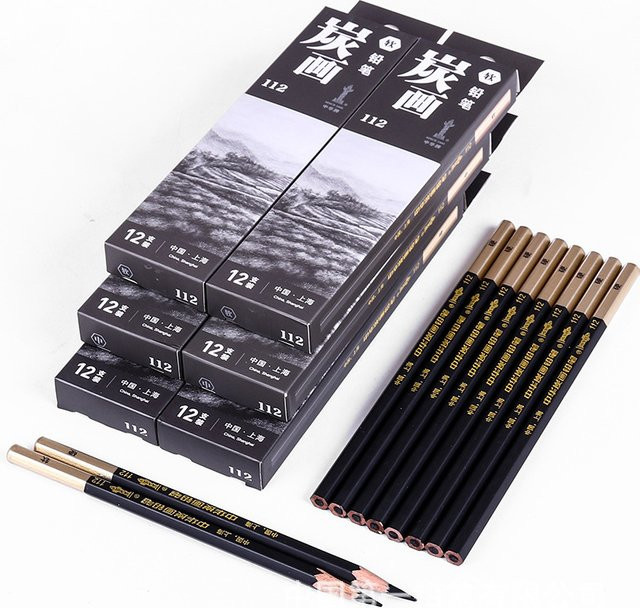 Master Fine Arts Supplies Skizzen-Kohlestifte in Schwarz, 12-teilige Box, hart und neutral mit weichen Nachfüllungen - Bild 1