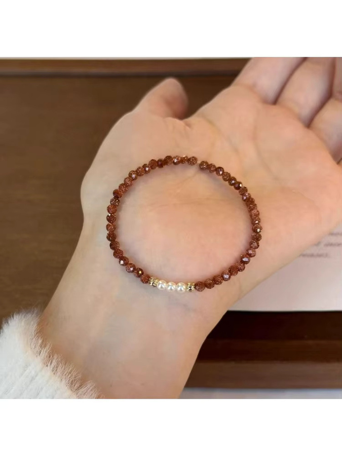 Minar Unusual Armband, 3 mm Naturstein-Perlenstrang, 14 Karat vergoldetes Kupfer, Damen - Bild 5