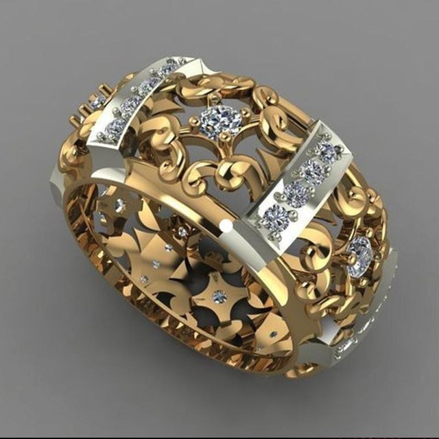 Huitan Ring, Goldfarbe, Geometrischer Zirkonia Stein, Unisex - Bild 1