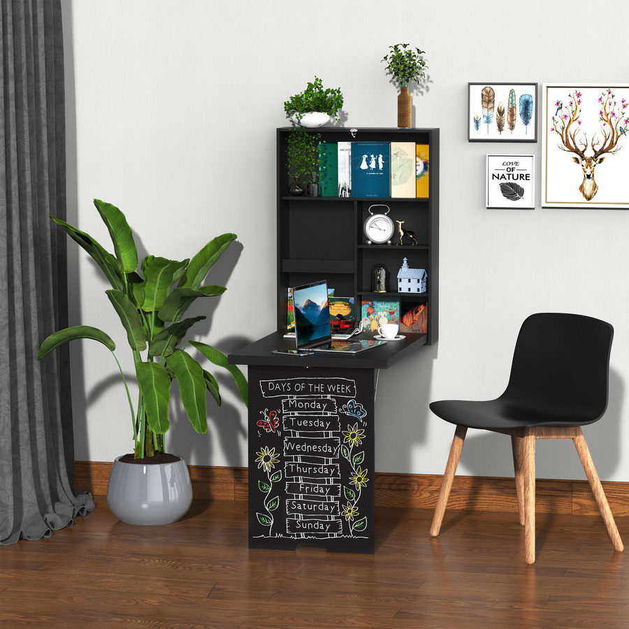 HOMCOM Wandklapptisch Klappschreibtisch mit Tafel in Schwarz, B/T/H: 94,5 x 60 x 147 cm - Bild 2
