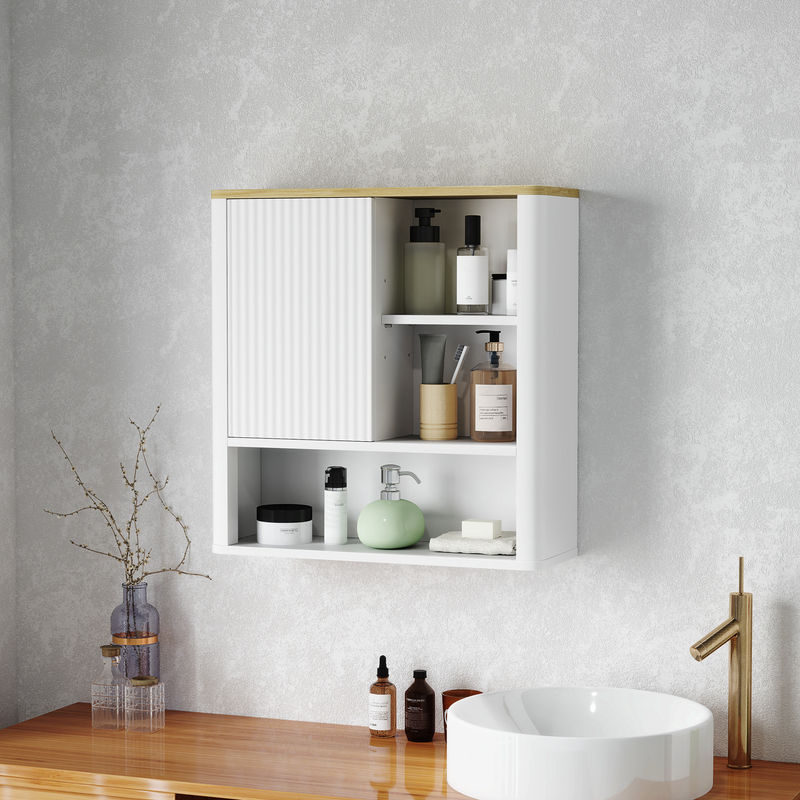 HOMCOM Wandschrank für Badezimmer mit Schiebetüren und verstellbaren Regalen, Weiß, B: 60 cm, T: 20 cm, H: 62 cm - Bild 2