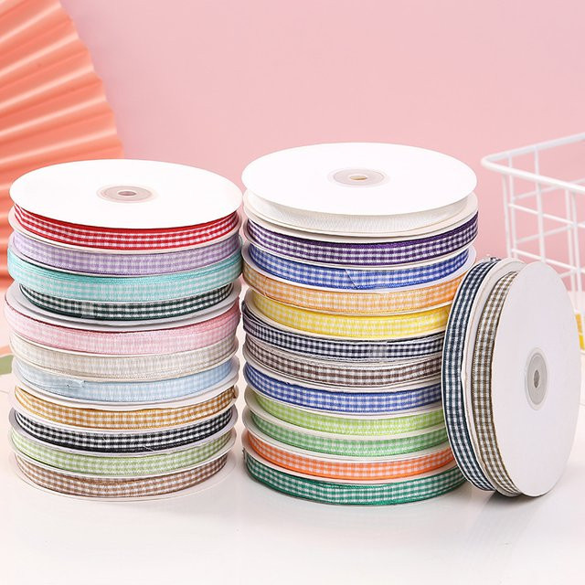 Karierte Webband-Rolle in Multicolour, 10 mm Breite für Geschenkboxen und Dekorationen - Bild 1