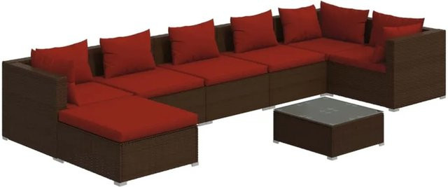 vidaXL 8-tlg Garten-Lounge-Set aus Poly Rattan in Braun mit Kissen und Couchtisch für Terrasse und Garten - Bild 1