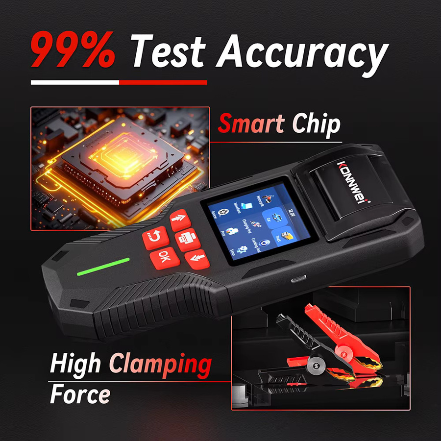 KONNWEi Kfz-Batterie-Diagnosetool in Schwarz zur Prüfung von Batteriespannung und Fehlern mit Datendruck und Scanning-Funktion - Bild 3