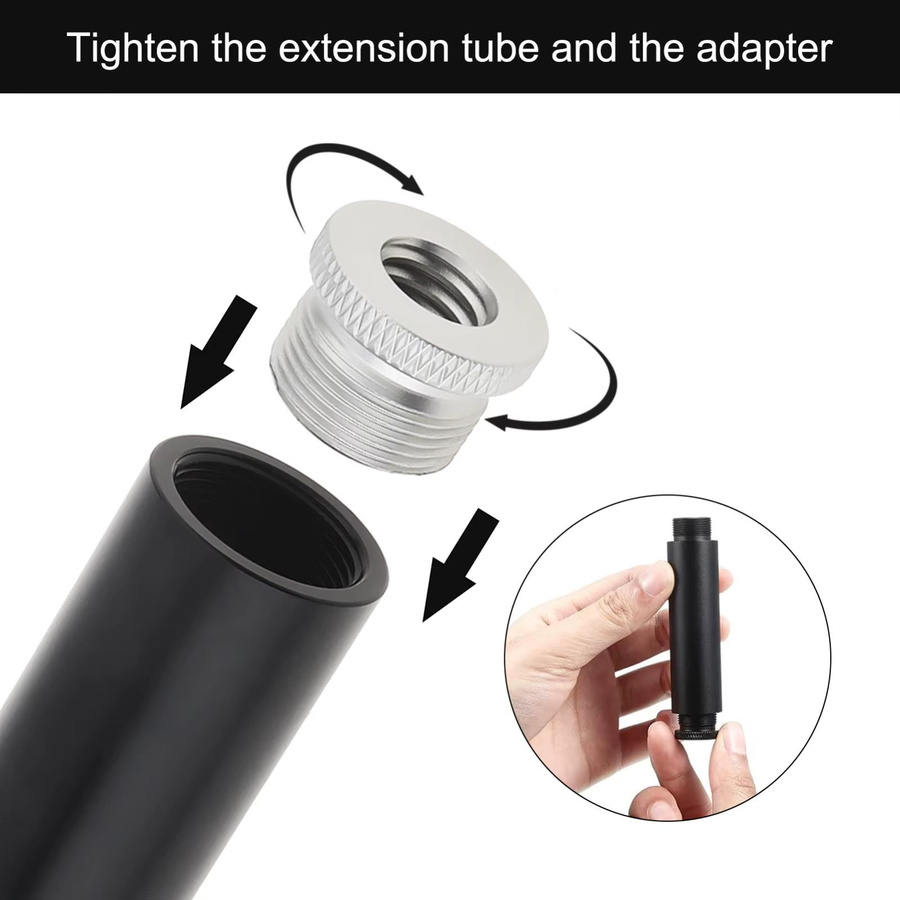 DigiYes Mikrofon-Verlängerungsrohr aus Aluminiumlegierung für Schreibtisch- und Armständer, 2 Stück, Schwarz, 5/8 Zoll - Bild 5