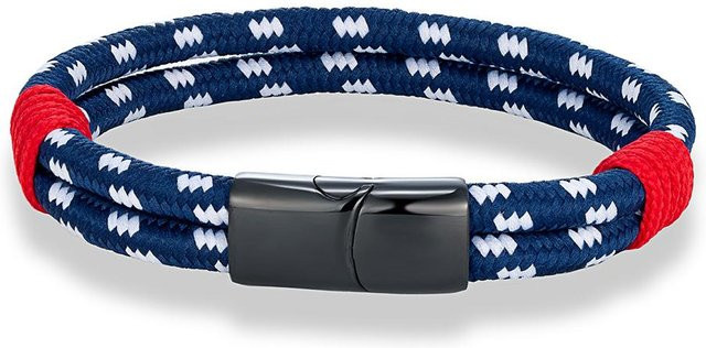 Armband Edelstahl, nautisches Seilarmband, schwarz, blau, 17 cm, Unisex - Bild 1