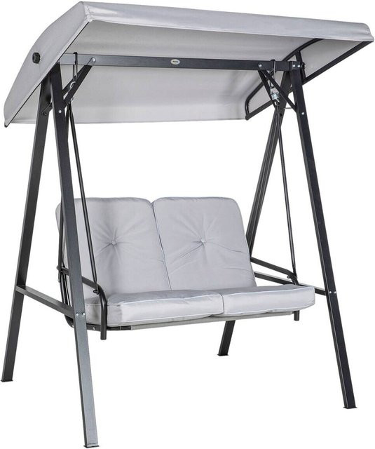 Outsunny Hollywoodschaukel Grau aus Stahl mit Sonnendach und Kissen, B/H/T: 116 x 172 x 145 cm - Bild 1