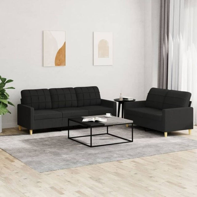 Modernes 2-tlg. Ecksofa mit Kissen von vidaxl in Schwarz aus Stoff und Metall - Bild 1
