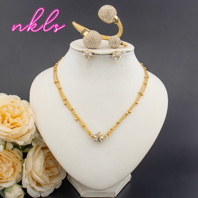 Schmuck-Set Damen, vergoldet, Messing, Zirkonia - Bild 1