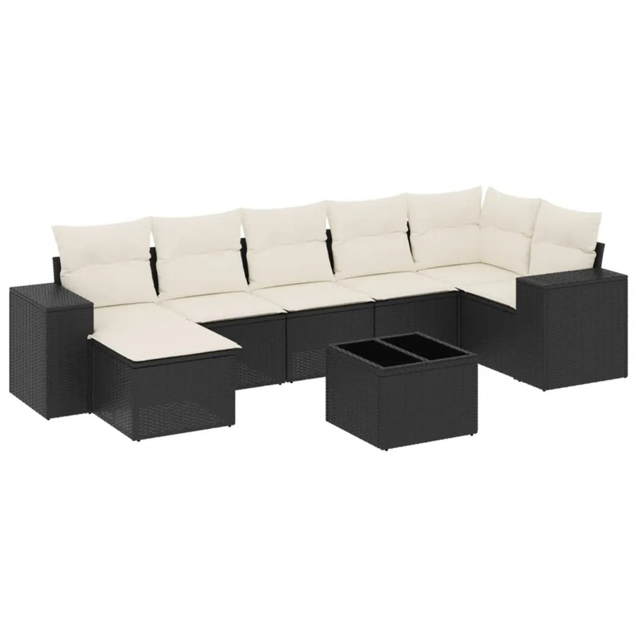 vidaXL 8-teilige Garten-Sofagarnitur in L-Form aus Poly-Rattan und pulverbeschichtetem Stahl mit Kissen in Schwarz-Creme - Bild 2