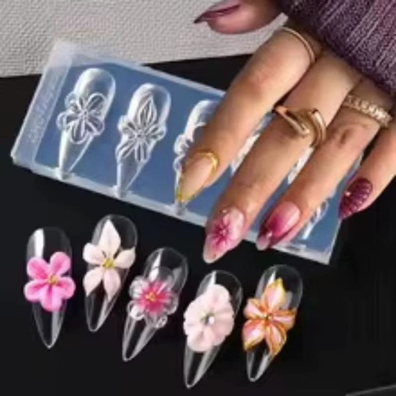 HNKMP Nagel-Silikonform, 3D Frühlingsblumen, Lilien und Hibiskus, Nagelkunst-Schablonen - Bild 4