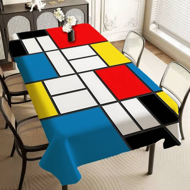 JMG Household Supplies Tischdecke Mondrian Design Wasserabweisend aus Polyester, B/T: 140 x 90 cm, Mehrfarbig - Bild 1