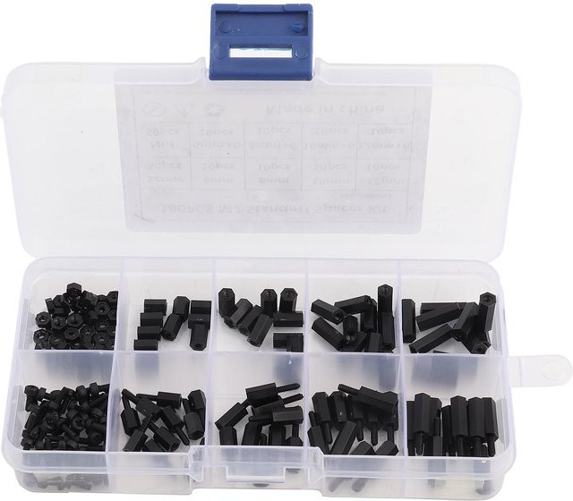 Meterk M2 Abstandshalter Set aus Nylon in Schwarz mit Schrauben und Muttern, 180 Stück im Sortimentssatz mit Box - Bild 1