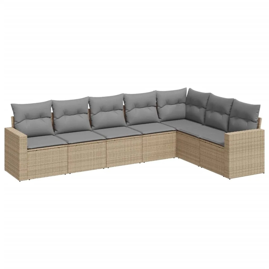 vidaXL 7-tlg Garten-Sofagarnitur in L-Form aus Poly-Rattan in Beige mit Kissen und pulverbeschichtetem Stahlgestell - Bild 2