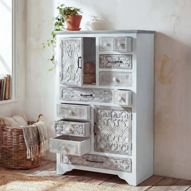 Apotheker Kommode MCW-J48 im Shabby-Look Vintage aus Holz, weiß-braun, B/T/H: 150 x 40 x 81 cm - Bild 1