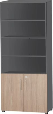 Schäfer Shop Select Kombischrank Start Off, abschließbarer Flügeltürenschrank mit 6 offenen und 2 geschlossenen Fächern, Graphit/Eiche-Dekor, B: 80 cm, T: 42 cm, H: 224 cm - Bild 1