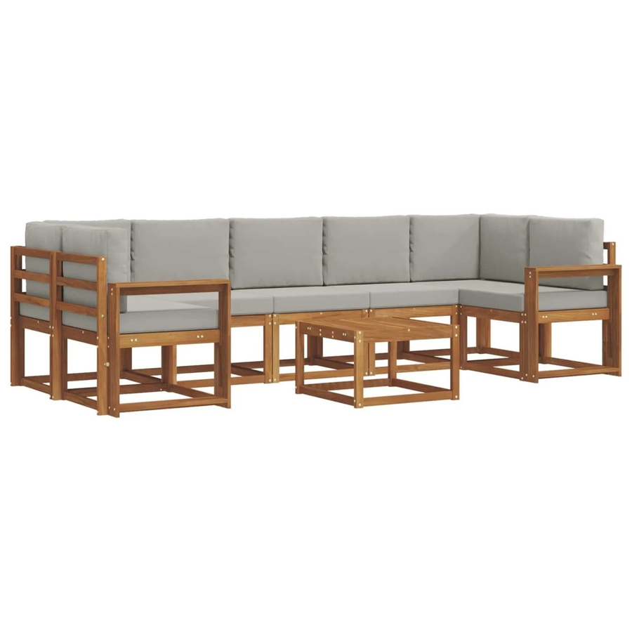 vidaXL Outdoor-Sofagarnitur L-Form aus Akazienholz mit 8 Kissen in Braun und Hellgrau - Bild 2