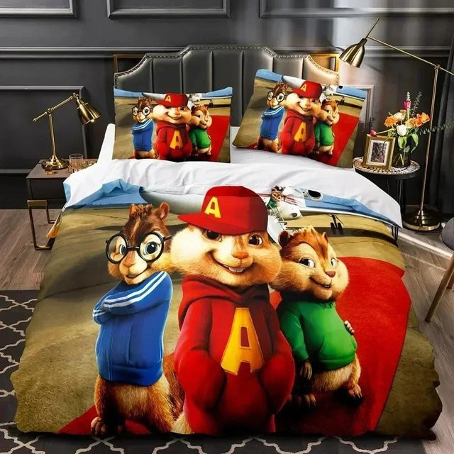Lodestar Bettwäsche-Set mit 3D-Cartoon Chipmunks Alvin Motiv, Mehrfarbig, aus Mikrofaser, bestehend aus Bettbezug und Kissenbezug, Breite: 133 cm, Höhe: 70 cm - Bild 1
