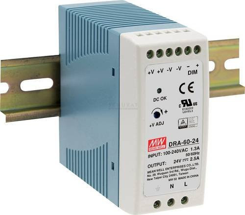 MEAN WELL DRA-60-12 Hutschienen-Netzteil 12 V/DC 5A 60W mit 1 Ausgang - Bild 1