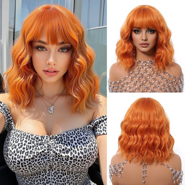 HENRY MARGU Perücke, orangefarben, kurze Wasserwelle mit Pony, Damen - Bild 1