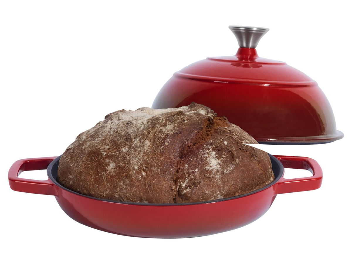 SILVERCREST Premium-Gusseisenbrottopf aus emailliertem Gusseisen, Rund, Rot, Durchmesser: 25,0 cm, Höhe: 17,5 cm - Bild 3