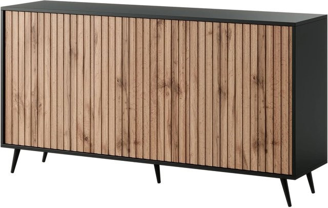 Selsey Sideboard Bello mit Lamellenfronten in Schwarz und Wotan Eiche, Breite: 154 cm - Bild 1