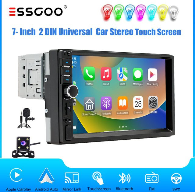 ESSGOO 1DIN Universal Auto Stereo Radio mit Apple CarPlay, Android Auto, Bluetooth, MP5-Player und FM SWC in Schwarz - Bild 1