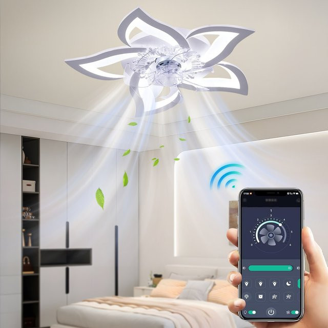 Betuyoo Skandinavischer Deckenventilator mit App-Steuerung und Timer, dimmbar in 3 Farben, Weiß oder Schwarz - Bild 1