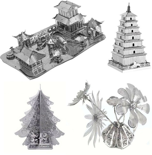 Fradoo 3D Metall Montage Puzzle Suzhou Gärten Pagode in Silber und Grau - Bild 1