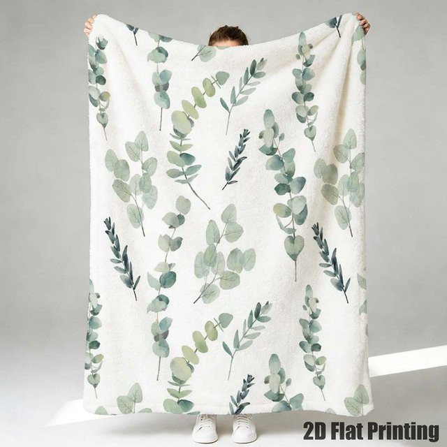JMG Household Supplies Flanelldecke mit Eukalyptusblatt-Druck, weiß, B/B: 150 x 130 cm - Bild 1