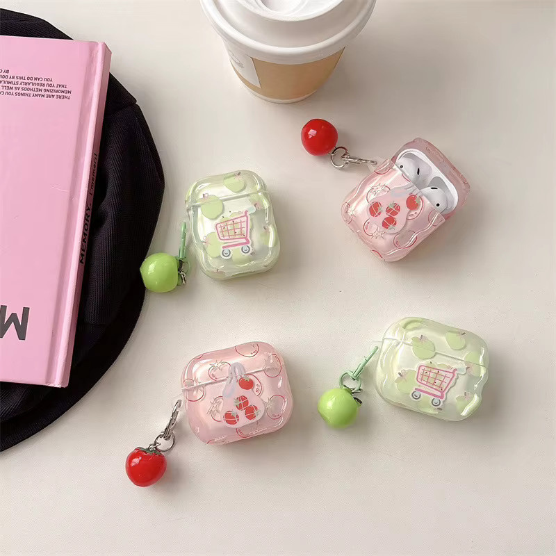 Niedliche 3D-Kopfhörerhülle im Tomaten-Design für Apple AirPods 1, 2, 3 und AirPods Pro 2 inklusive Perlenanhänger - Bild 2