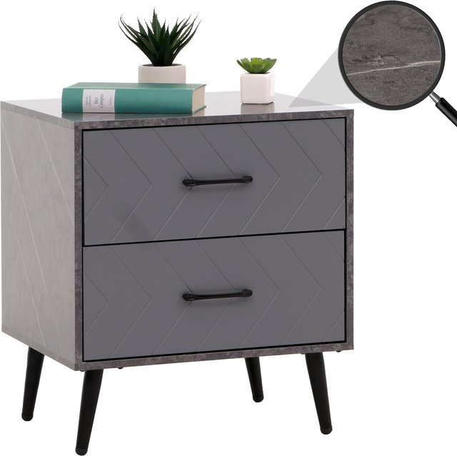 Nachttisch MCW N89 mit Schublade in Fischgrätenmuster und Marmor-Optik Grau, B/T/H: 55 x 48 x 40 cm - Bild 1
