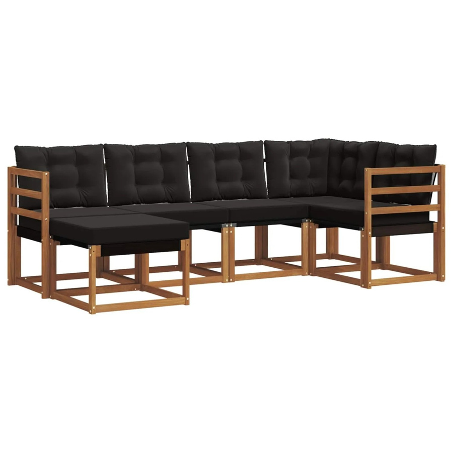 vidaXL Outdoor-Sofagarnitur 6-teilig L-Form aus Akazienholz und Textilene in Schwarz und Natur mit Kissen und Armlehnen - Bild 2