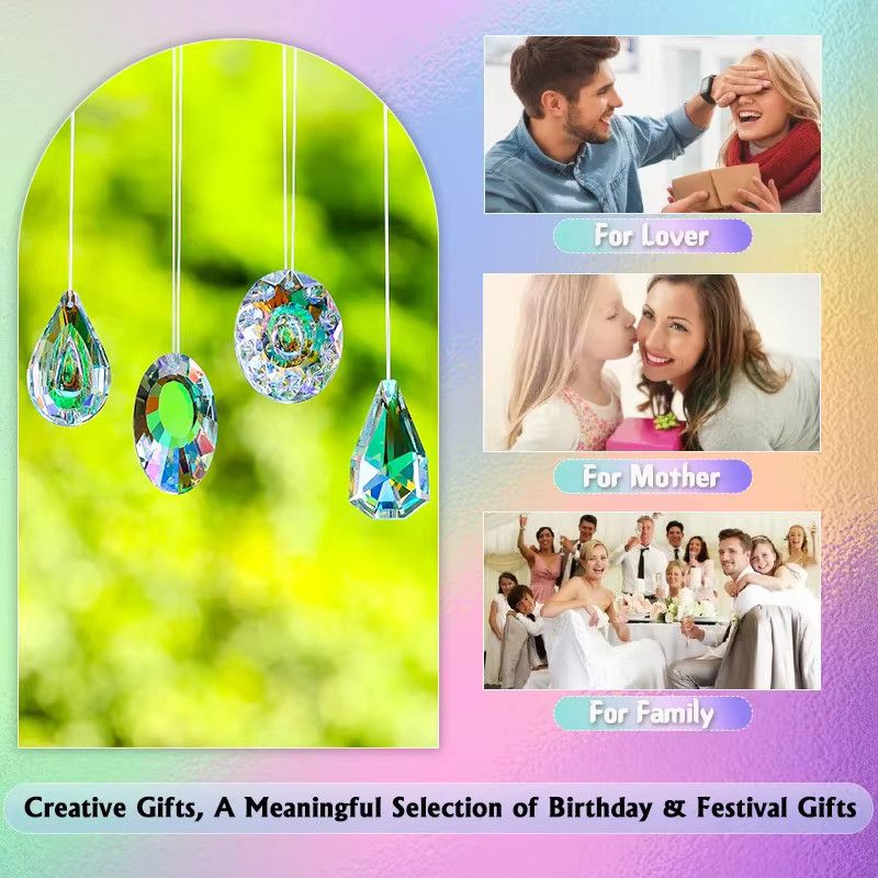 SMI Fine Kristallglas-Prisma-Anhänger in Multicolor, 10 Formen als Sonnenfänger-Zubehör und Regenbogen-Maker-Ornament zum Aufhängen - Bild 3