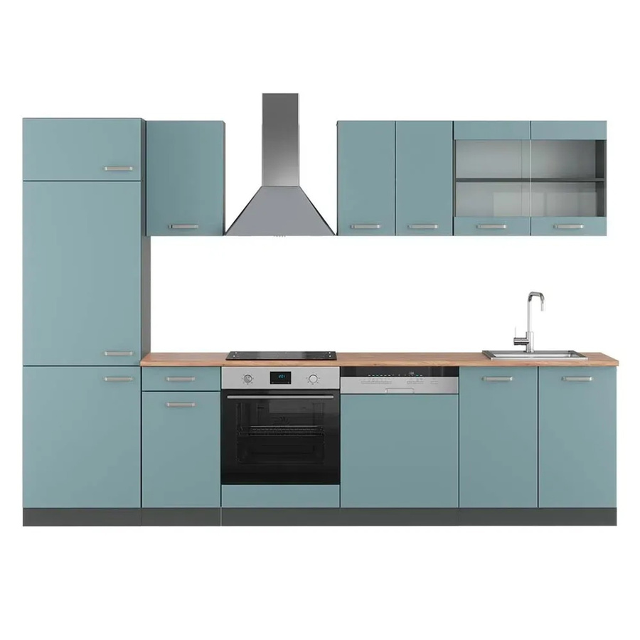 Vicco R-Line Küchenzeile modern in Blau-Grau und Anthrazit mit Eiche-Optik, Breite: 300 cm, Höhe: 207 cm, Tiefe: 60 cm - Bild 2