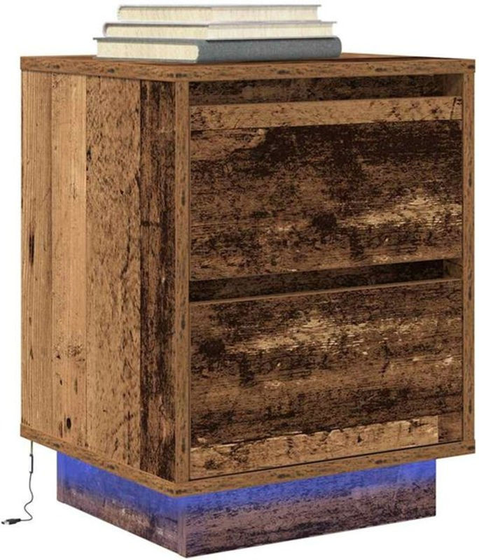 Vidaxl Nachttisch in Altholz-Optik mit LED-Leuchten, Braun und Weiß, Landhausstil, B/T/H: 38 x 34 x 50 cm - Bild 1