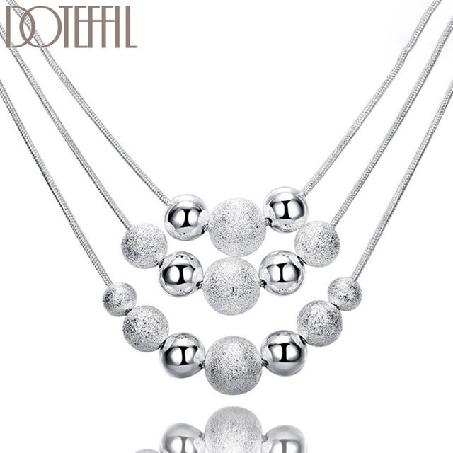 DOTEFFIL Halskette, mattierte runde Perlen, silberfarben, Schlangenkette, 45,7 cm, Unisex - Bild 1