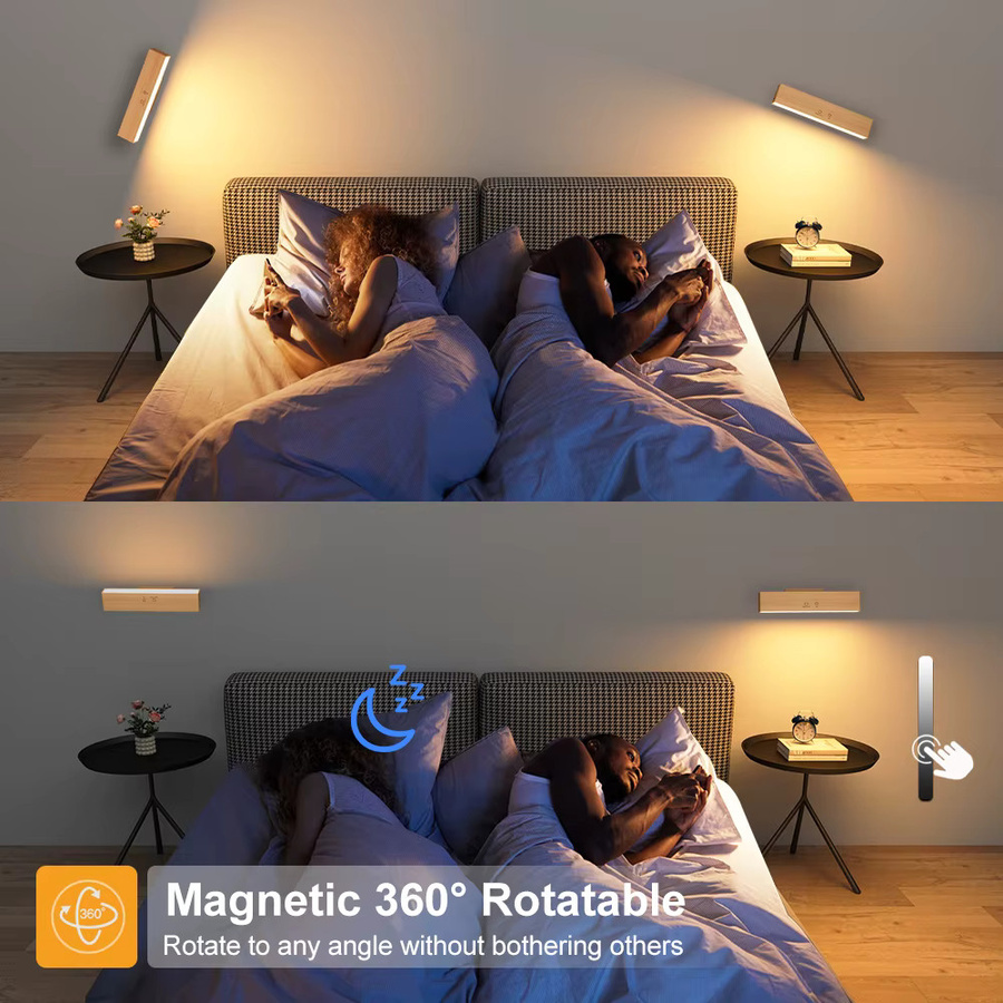 Yilaie RGBCW Wandleuchter aus massivem Naturholz in Braun, wiederaufladbare LED-Nachttischlampe mit Touch-Funktion und Fernbedienung - Bild 6