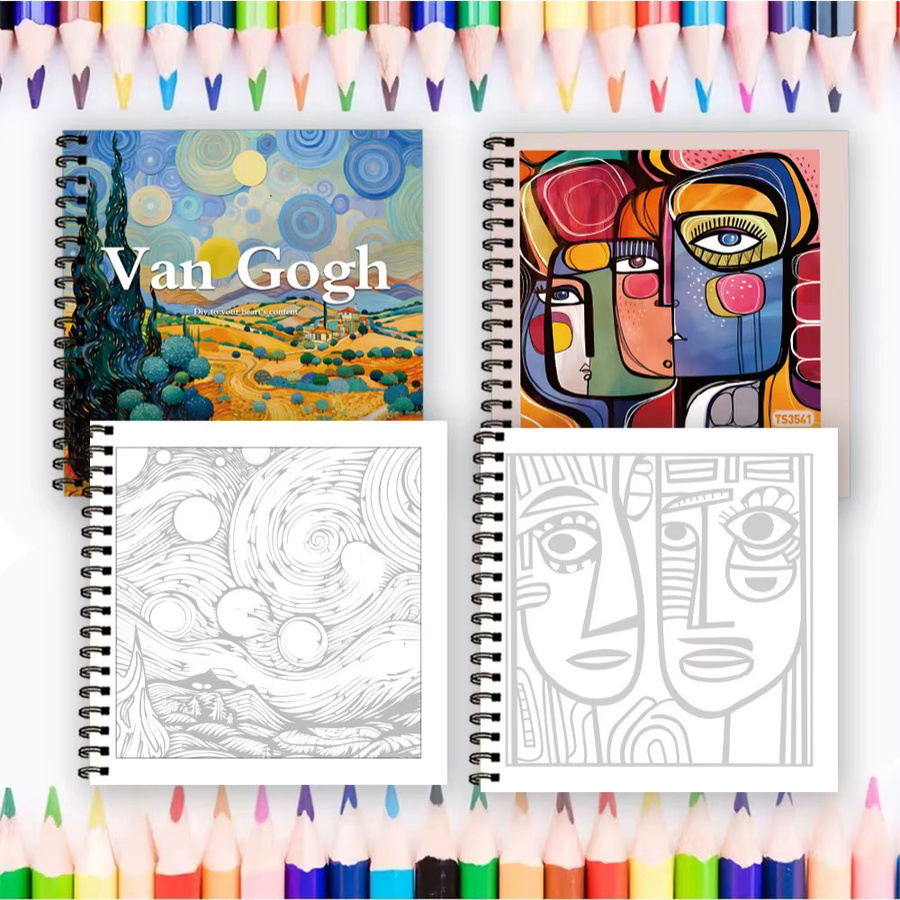 2-teiliges Malbuch-Set Vangogh und Picasso mit 30 abstrakten Designs, spiralgebunden, Multicolor, B/H: 21,1 x 21,1 cm - Bild 1