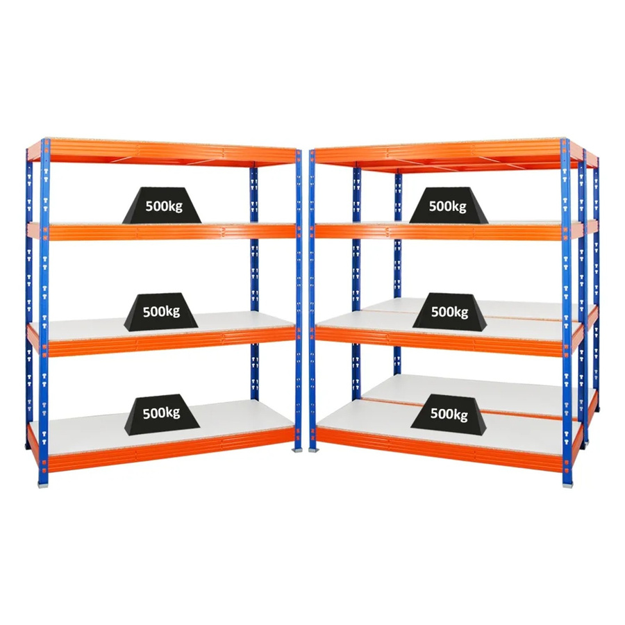 PROREGAL Rhino 3er Set Profi Schwerlastregal mit 4 Melamin-Ebenen, Blau-Orange, H x B x T: 180 x 160 x 60 cm - Bild 2