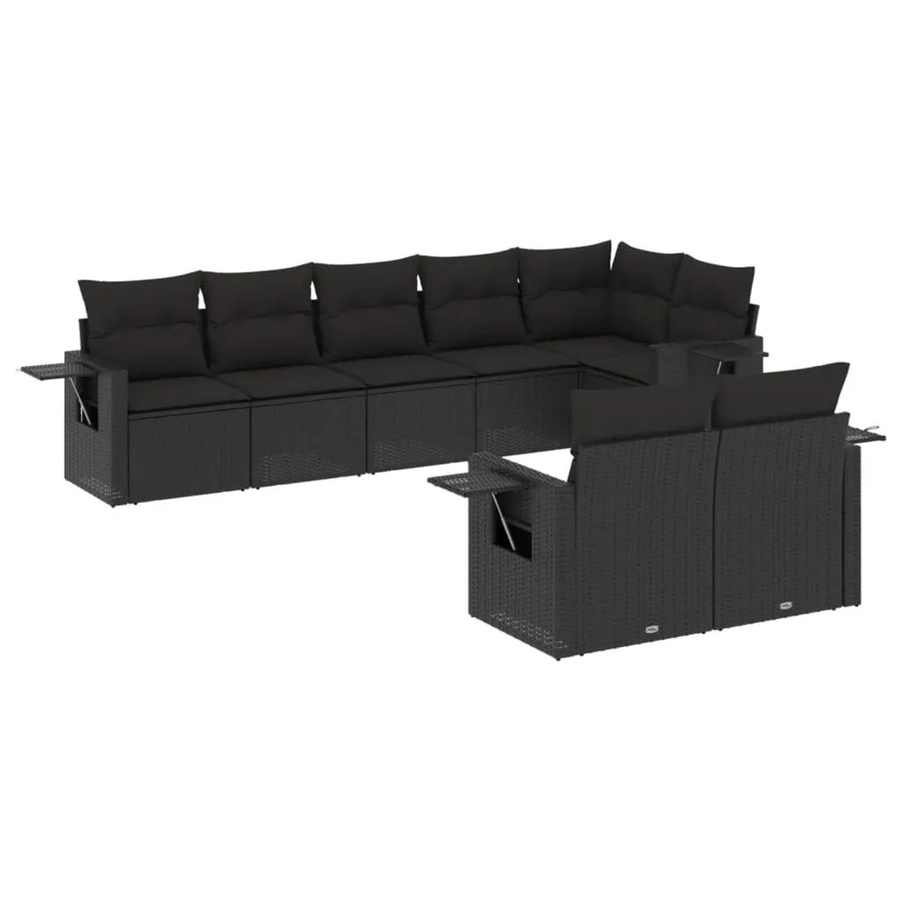 vidaXL 8-teilige Garten-Sofagarnitur in L-Form aus schwarzem Poly-Rattan mit Sitzkissen und Rückenkissen - Bild 2