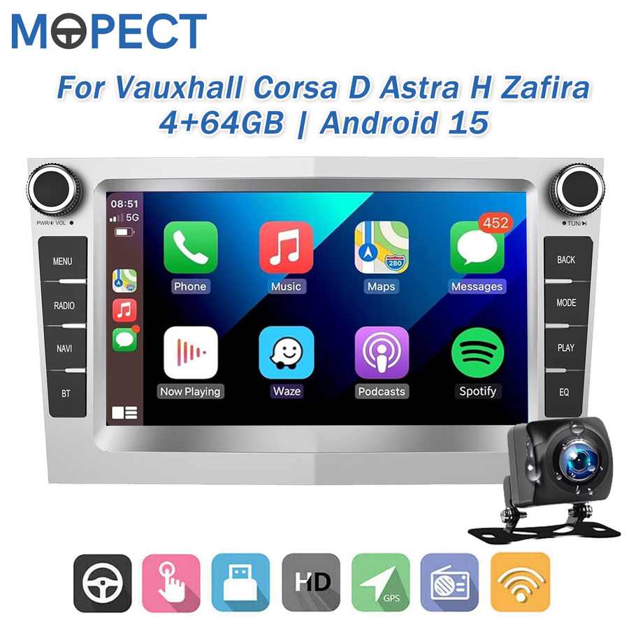MOPECT 7 Zoll Autoradio für Vauxhall Opel Astra Vectra Corsa Zafira mit 4+64GB, Wireless CarPlay & Android Auto, DAB+ Digitalradio, GPS-Navigation, Bluetooth und DVR - Bild 6