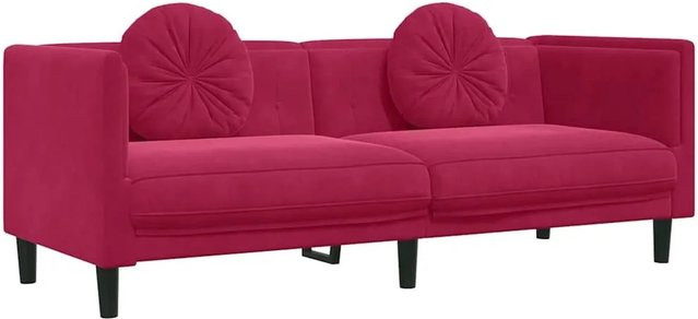 vidaXL 3-Sitzer Sofa aus Samt in Weinrot mit Kissen und Massivholzrahmen - Bild 1