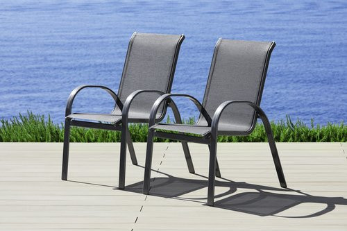Merxx Amalfi Stapelsessel 2er-Set aus Aluminium und Textil in Graphit und Diamantbraun B/H/T: 56 x 97 x 76 cm - Bild 2