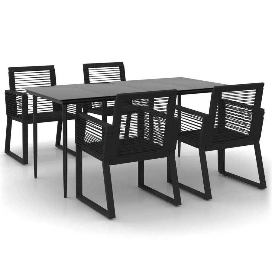 vidaXL 5-teilige Garten-Essgruppe aus schwarzem PVC-Rattan mit Tisch aus gehärtetem Glas - Bild 2