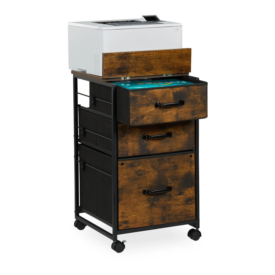 Relaxdays Rollcontainer im Industrial-Stil aus MDF und Stahl in Braun mit 3 Schubladen und Hängeregister, B/T/H: 68 x 40 x 40 cm - Bild 2