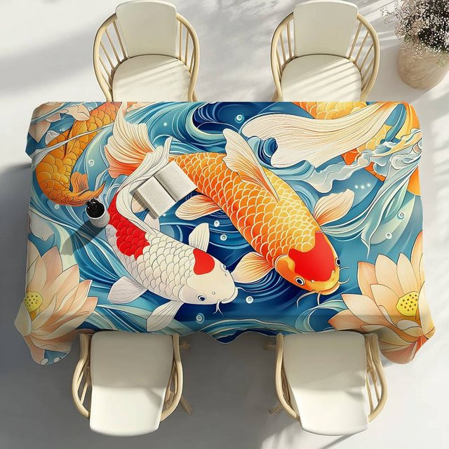Wasserdichte und fleckenabweisende Koi-Fisch Tischdecke von Fancy Style Studio in Multicolour, B/B: 120 x 140 cm - Bild 1