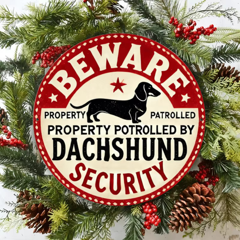 Potdemiel Dackel-Sicherheits-Warnschild Iron Patrolled Property aus Metall in Rot im antiken Stil für Wanddeko - Bild 4