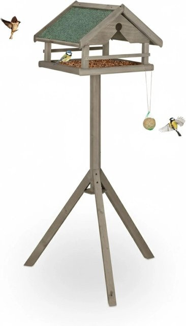 Relaxdays Vogelfutterhaus aus Tannenholz in Braun mit Ständer, wetterfest, B/T/H: 37 x 37 x 120 cm - Bild 1