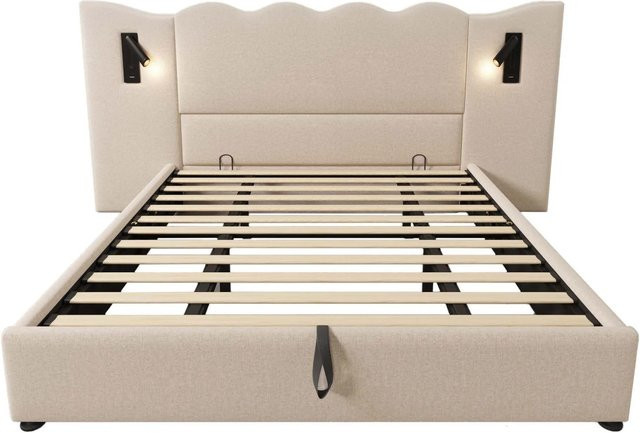 okwish Polsterbett mit Stauraum und USB-Anschluss in Beige, B/T/H: 180 x 200 x 111 cm - Bild 1